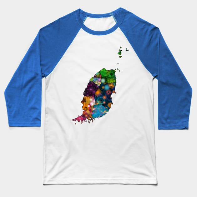 Spirograph Patterned Grenada Islands Map Baseball T-Shirt by RachelEDesigns